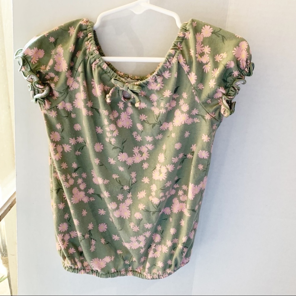 The Children’s Place Girl blouse olive & pink flowers. Size 5/6